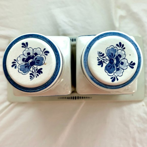 Vintage Delft Blue Blauw Hand Painted Spice Jar bottles Canister Set Tray Dutch - Picture 3 of 16